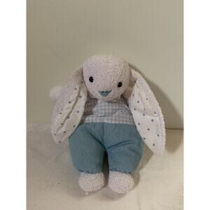 Terry Cloth Bunny Plush Pastel Blue White Rabbit Gingham Polka Dot Ears Bow Tie
